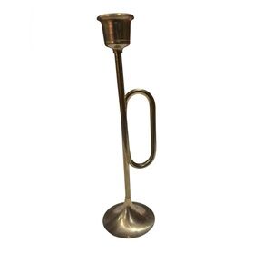 Vintage Brass horn candlestick 8.5” tall